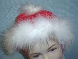 Bh6rd_wht, Hand Crocheted Red Chenille Baby Hat with White Mribou