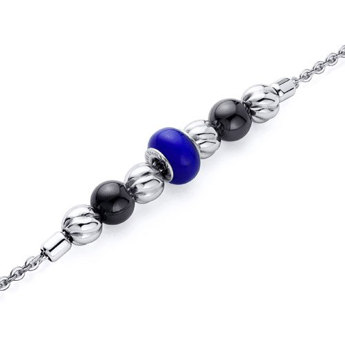 Royal Blue Roundel Bead Stainless Steel Chain Bracelet