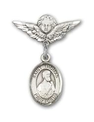 Sterling Silver Baby Badge with St. Thomas the Apostle Charm and Angel with Wings Badge Pin