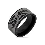Eve's Addiction Men's Black Plate Stainless Steel Dragon Ring