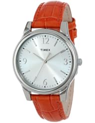 Timex Womens T2P087TN Orange Croco Patterned Leather Strap Dress Watch