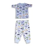 B.T. Kids - Infant Baby Boys Short Sleeved Cotton Pajama Set, Blue, Multi