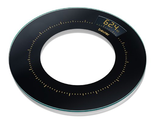 Beurer GS 38 - Báscula redonda de cristal, medición 150kg/100gr, ultra plana, color negro