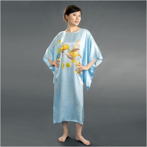 Women's Sleepwear Silk Nightshirt by TexereSilk, 100% Silk, Hand Painted & Hand Dyed -- Love Birds (One Size)