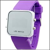 Purple Luxury Mirror Men Lady LED Digital Jelly Silicon Sport Unisex Watch