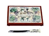 ArtisanStreet's Judaica Challah Board and Knife Set. Features Grape Design. Hebrew Inscription. Hand Built Stoneware. Limited Edition.