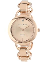 Anne Klein Womens AK/1384RGRG Diamond Dial Rose Gold-Tone Open Link Bracelet Watch