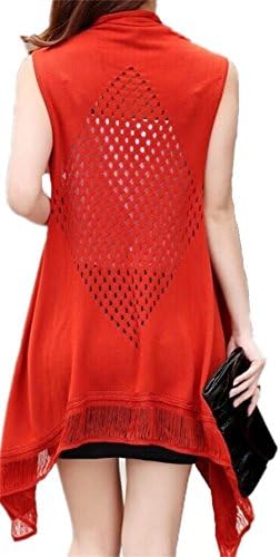 Good Eye Women's Light Weight Drape Front Sleeveless Shawl Cardigan (Red)