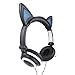 Fashional Cat Ear Headphones, IPRO Cat Earphone-LED Glowing Cat Ear Head phone-Cute Headphone for Computer,Tablet,Phone,MP3,MP4,etc-Black
