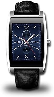 YEMON Smart Watch Curved Face smart watches for men with Genuine Leather Bands for ios android Smartphones Gold/Silver (Metalic Silver)