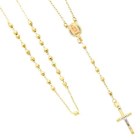 14K Solid Yellow Gold Small Bead Rosary 26-inch Necklace