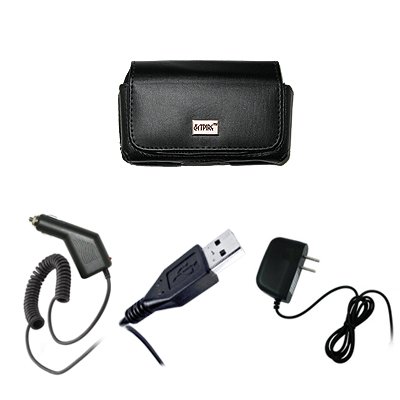 Black Leather Case Pouch with Belt Clip and Belt Loops + Car Charger (CLA) + Home Wall Charger + USB Data Cable for BlackBerry Bold 9780