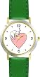 Cat Sleeping - Pink Heart - Cat - WATCHBUDDY&reg; DELUXE TWO-TONE THEME WATCH - Arabic Numbers - Green Leather Strap-Size-Large ( Men's Size or Jumbo Women's Size )