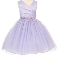 Girls Two-Toned  Lace-Up Pleated Sleeveless Tulle Knee Length  Dress With Rhinestones