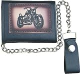 Trifold Leather Chain Wallet with Tooled Motorcycle Logo