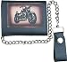Trifold Leather Chain Wallet with Tooled Motorcycle Logo
