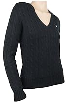 Hot Sale RALPH LAUREN Sport V Neck Black Cable Knit Womens Sweater Size M