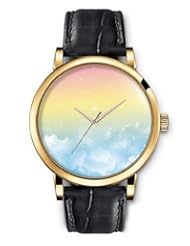 SPRAWL Aanalog Fashion Series Gold Ladies Watches of Genuine Black Leather Strap,Unique Wrist Watch for Women Girls Designed with Rainbow from Heaven