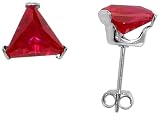 7 mm Triangle Shape Ruby Red colored Sterling Silver Cubic Zirconia Stud Earring