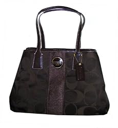Coach Signature Stripe Framed Carryall Tote/Handbag 18036 Brown