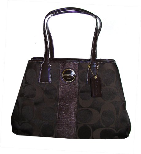 Coach Signature Stripe Framed Carryall Tote/Handbag 18036 Brown