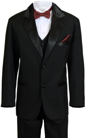 Boys 2 Button Notch Ring Bearer Wedding Tuxedo with Colored Bow Tie and Pocket Square (8, Apple)