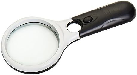 Virocana 3 LED Light 3X/45x Handheld Magnifier Reading Magnifying Glass Lens Jewelry Loupe（Black and White）