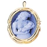 14K Yellow Gold Mother Holding Her Child Cameo Oval Pin / Pendant - 1 1/4 x 7/8