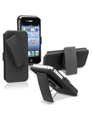 Wireless: Cellularvilla 2 Pc Snap-on Rubberized Black Slide Case with Belt Clip Swivel Holster Stand for IPHONE 4 4g 4s -For At and t, Verizon and Sprint Phone - TOOGOO