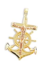 Jesus Cross Anchor Pendant 14k Rose Yellow Gold Charm 1.00 inch