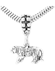 Sterling Silver Tiger Dangle Bead Charm