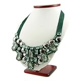 Zsa Zsa's Rhinestone and Ribbon Bib Necklace - Green