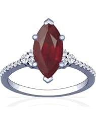 18K White Gold Marquise Cut Ruby Ring With Sidestones