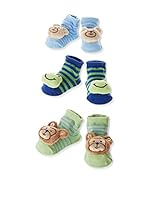 Pitter Patter Baby Gifts Pack x 3 Calcetines In A Box (Azul / Verde)