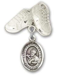 Sterling Silver Baby Badge with St. Francis Xavier Charm and Baby Boots Pin