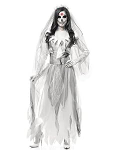 Adult Women's Sexy White Grey Zombie Ghost Bride Costume Dress X-Small 3-5