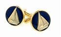 Gold plated moonlight sail yacht cufflinks with presentation box. Made in the USA