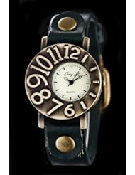 Youyoupifa Lady Bump Rotating Creative Digital Quartz Green Leather Strap Watch