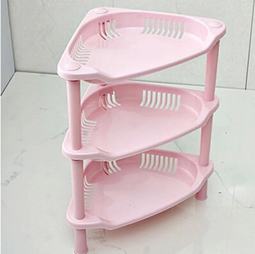 Standing Shelf Units Bathroom Kitchen Storage Rack Bathroom Shower Organizer Shelf Kitchen Oraganizer Shelf Plastic 3 Layer (Pink)
