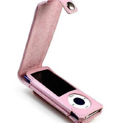 Pink Flip faux Leather Pouch Cover Case FOR APPLE IPOD NANO 5 5G + Attached hard leather belt clip [WCH68].