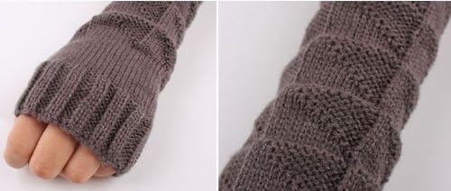 Female Girl Weave Knit Crochet Stretch Arm Warmer Gloves Fingerless Dark Gray