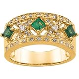 14K Yellow Gold Emerald & Diamond Anniversary Band Ring
