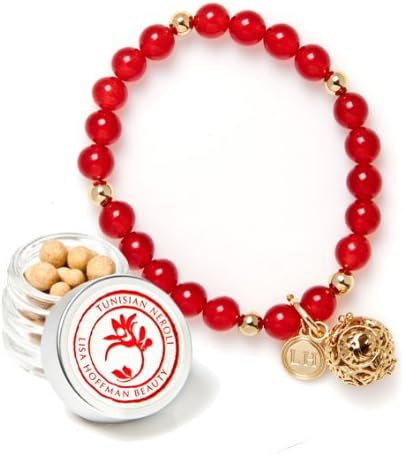 Tunisian Neroli Fragrance Bracelet (Red quartz beads with shiny gold charm, Tunisian Neroli)