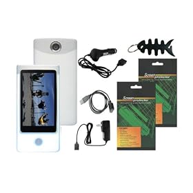 iShoppingdeals - Premium Accessory Bundle Combo for Sony Bloggie Touch (MHS-TS20/MHS-TS10) 4GB 8GB: Clear White Skin Case Cover, USB Data Cable, Car Charger, Travel / AC Charger, Screen Protector, and Smart Cord Wrap