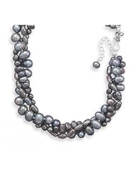 MMA Silver - 17 inch+2 inch Extension Triple Strand Grey Cultured Freshwater Pearl Necklace