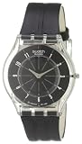 Swatch Unisex Tout Au Trait Black Dial Leather Strap Watch