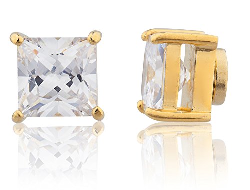Goldtone with Clear Cz Square Magnetic Stud Earrings - 8mm to 12mm Available (8mm)