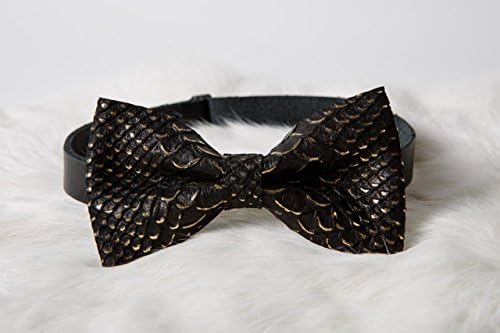 Personalized Black and Gold Leather Bow Tie