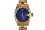 Rolex Ladies Yellow Gold President Blue Lapis Dial Fluted Bezel