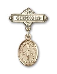 14K Gold Baby Badge with St. Nino de Atocha Charm and Godchild Badge Pin